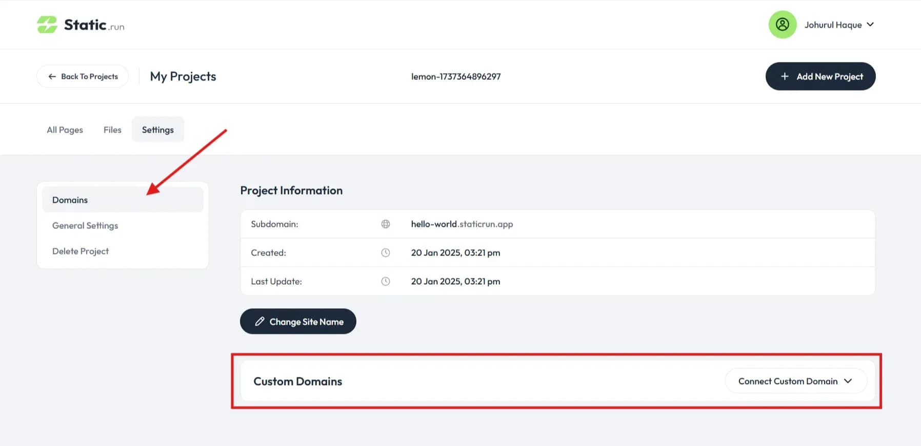 domain setting